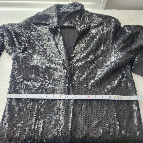 Vintage Halston Sequin Maxi Dress Size 12 Black Zip Collared Formal Party 70s - Picture 16 of 16